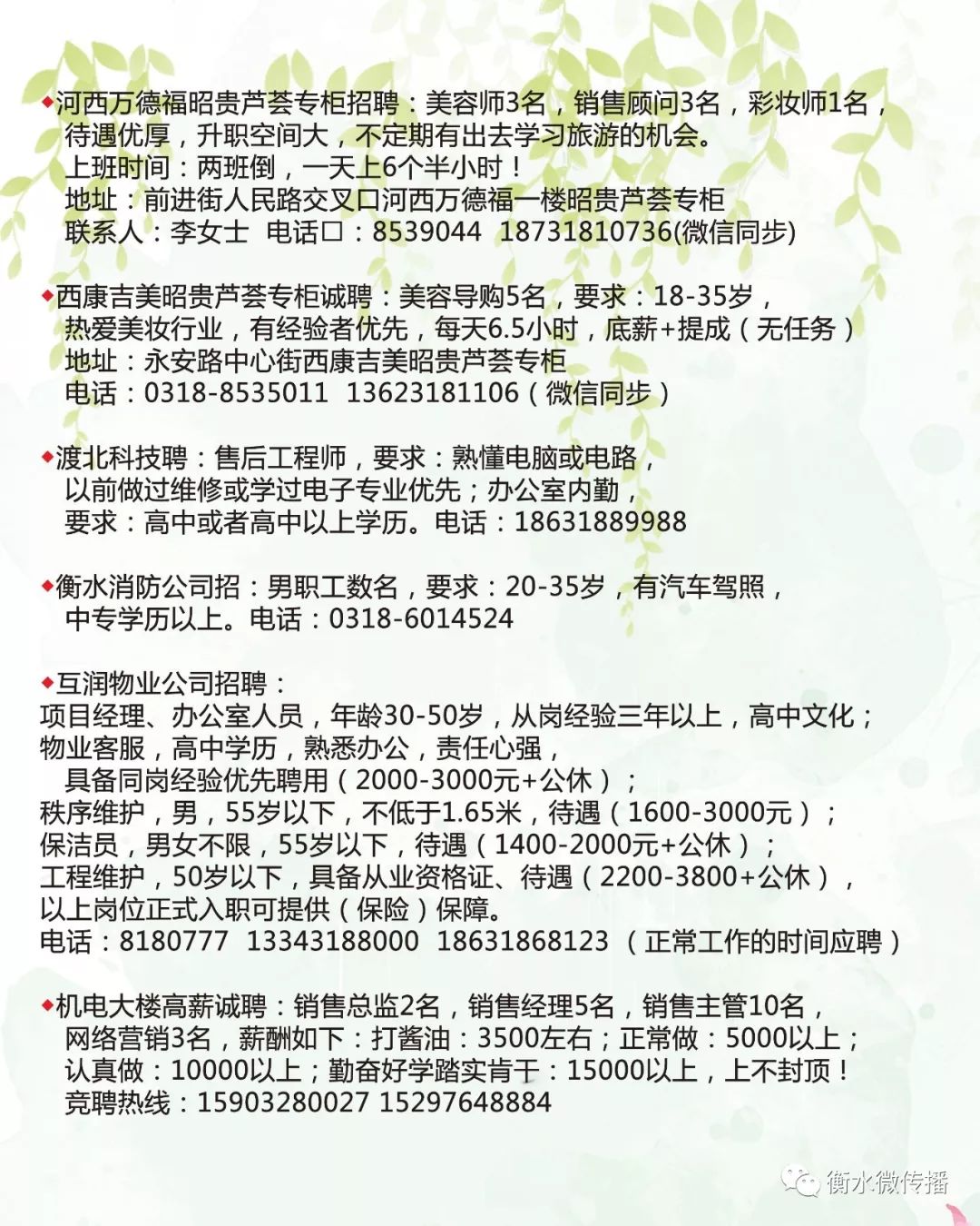 衡水最新招工信息汇总